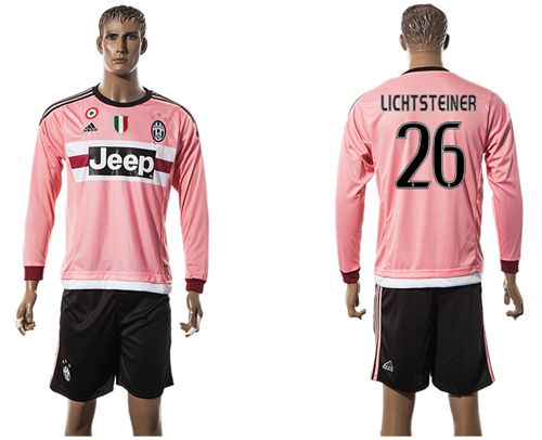 Juventus #26 Lichtsteiner Pink Long Sleeves Soccer Club Jersey