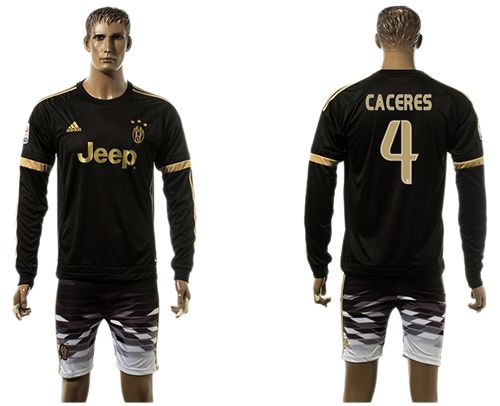 Juventus #4 Caceres SEC Away Long Sleeves Soccer Club Jersey