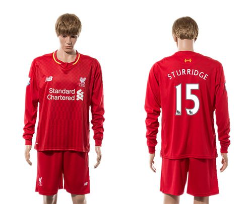 Liverpool #15 Sturridge Red Home Long Sleeves Soccer Club Jersey