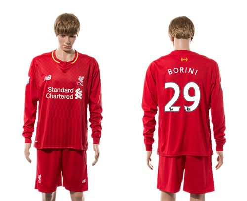 Liverpool #29 Borini Red Home Long Sleeves Soccer Club Jersey