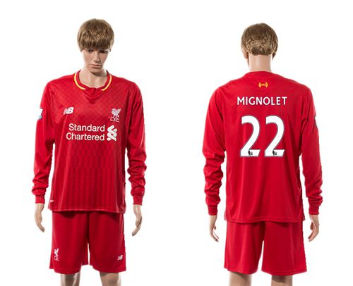 Liverpool #22 Mignolet Red Home Long Sleeves Soccer Club Jersey