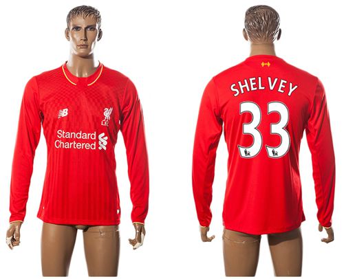 Liverpool #33 Shelvey Red Home Long Sleeves Soccer Club Jersey