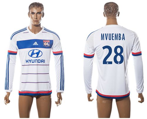 Lyon #28 Mvuemba Home Long Sleeves Soccer Club Jersey
