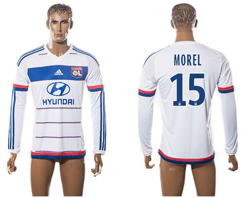 Lyon #15 Morel Home Long Sleeves Soccer Club Jersey