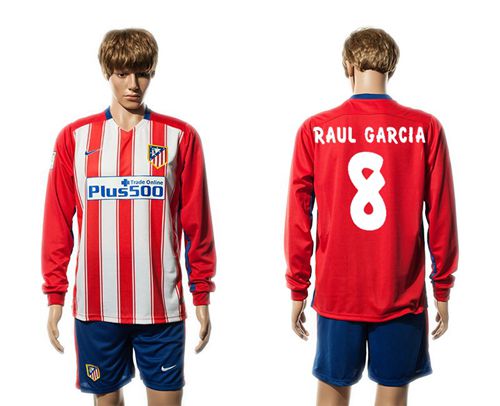 Atletico Madrid #8 Raul Garcia Home Long Sleeves Soccer Club Jersey