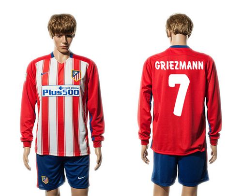 Atletico Madrid #7 Griezmann Home Long Sleeves Soccer Club Jersey