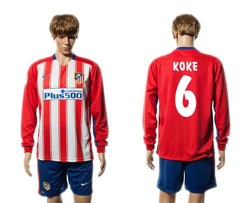 Atletico Madrid #6 Koke Home Long Sleeves Soccer Club Jersey