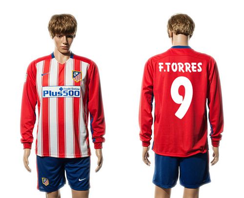 Atletico Madrid #9 F.Torres Home Long Sleeves Soccer Club Jersey