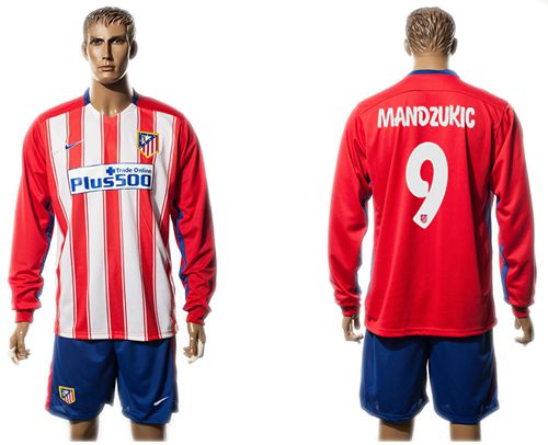 Atletico Madrid #9 Mandzukic Home Long Sleeves Soccer Club Jersey