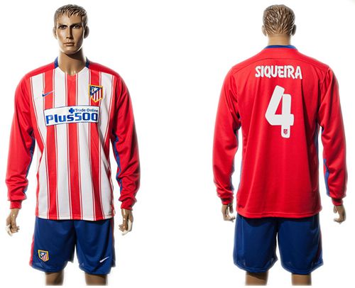 Atletico Madrid #4 Siqueira Home Long Sleeves Soccer Club Jersey