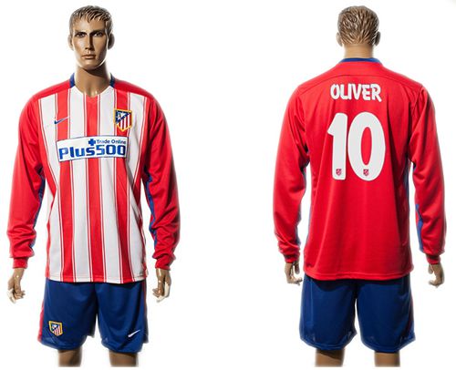 Atletico Madrid #10 Oliver Home Long Sleeves Soccer Club Jersey