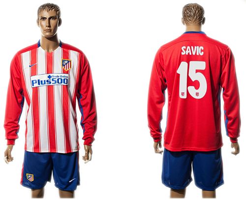 Atletico Madrid #15 Savic Home Long Sleeves Soccer Club Jersey