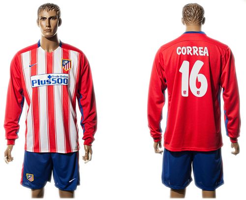 Atletico Madrid #16 Correa Home Long Sleeves Soccer Club Jersey