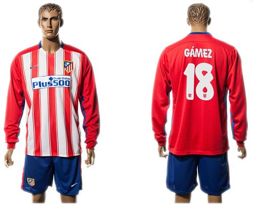 Atletico Madrid #18 Gamez Home Long Sleeves Soccer Club Jersey