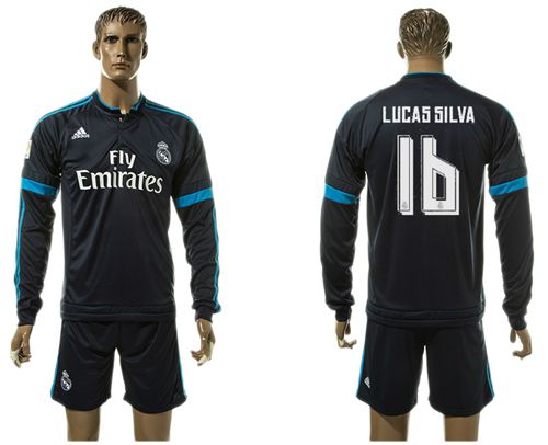 Real Madrid #16 Lucas Silva Sec Away Long Sleeves Soccer Club Jersey