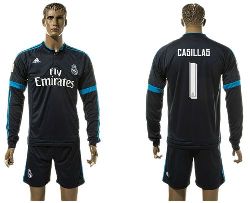 Real Madrid #1 Casillas Sec Away Long Sleeves Soccer Club Jersey
