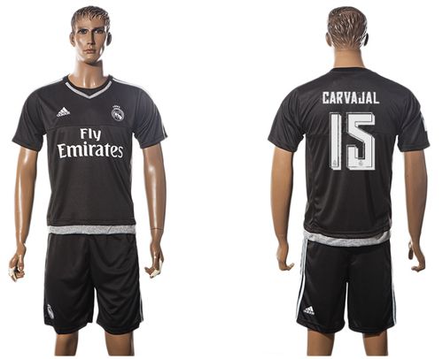 Real Madrid #15 Carvajal Black Goalkeeper Soccer Club Jersey