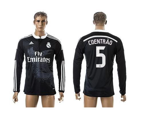 Real Madrid #5 Coentrao Black Away Long Sleeves Soccer Club Jersey