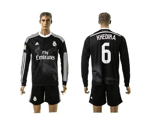 Real Madrid #6 Khedira Black Away Long Sleeves Soccer Club Jersey