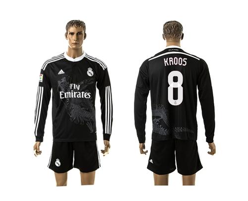 Real Madrid #8 Kroos Black Away Long Sleeves Soccer Club Jersey