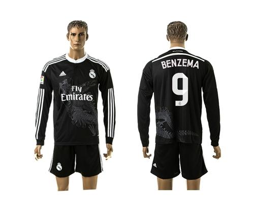 Real Madrid #9 Benzema Black Away Long Sleeves Soccer Club Jersey
