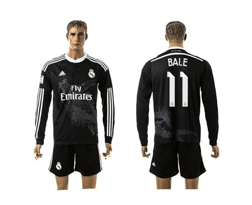 Real Madrid #11 Bale Black Away Long Sleeves Soccer Club Jersey