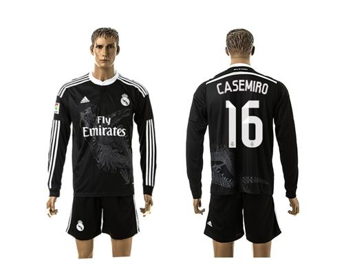 Real Madrid #16 Casemiro Black Away Long Sleeves Soccer Club Jersey