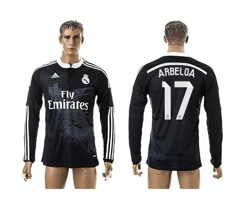 Real Madrid #17 Arbeloa Black Away Long Sleeves Soccer Club Jersey