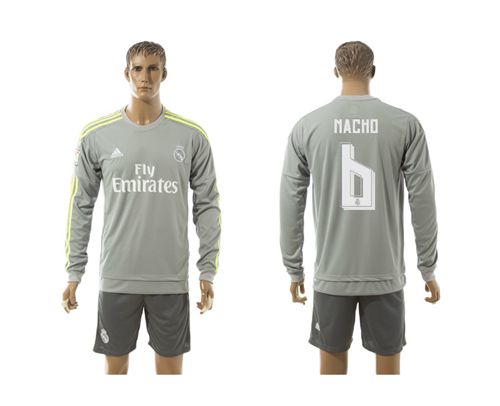 Real Madrid #6 Nacho Away Long Sleeves Soccer Club Jersey