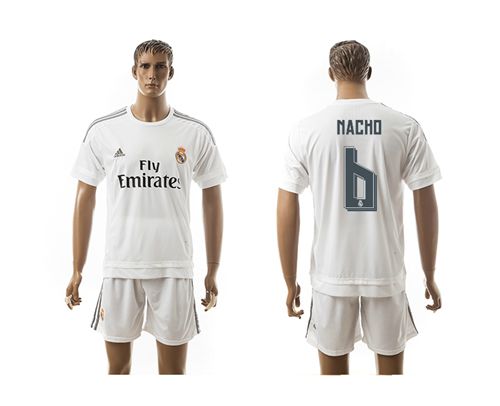 Real Madrid #6 Nacho White Home (Big Number) Soccer Club Jersey