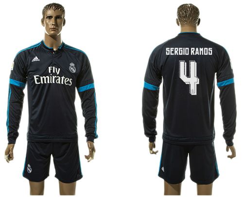 Real Madrid #4 Sergio Ramos Sec Away Long Sleeves Soccer Club Jersey