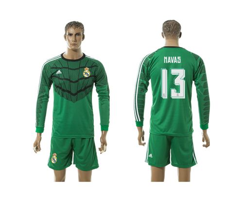 Real Madrid #13 Navas Green Long Sleeves Soccer Club Jersey