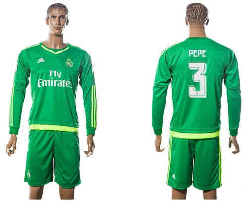 Real Madrid #3 Pepe Green Goalkeeper Long Sleeves Soccer Club Jersey