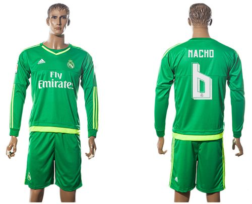 Real Madrid #6 Nacho Green Goalkeeper Long Sleeves Soccer Club Jersey
