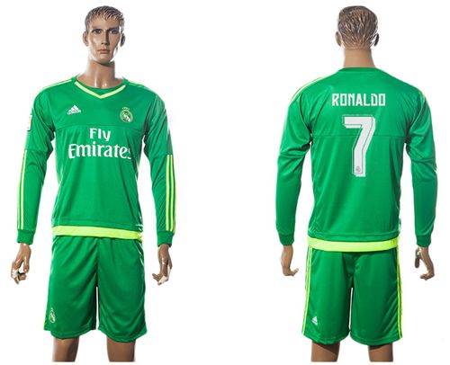 Real Madrid #7 Ronaldo Green Goalkeeper Long Sleeves Soccer Club Jersey