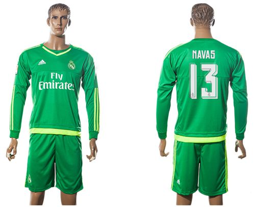 Real Madrid #13 Navas Green Goalkeeper Long Sleeves Soccer Club Jersey