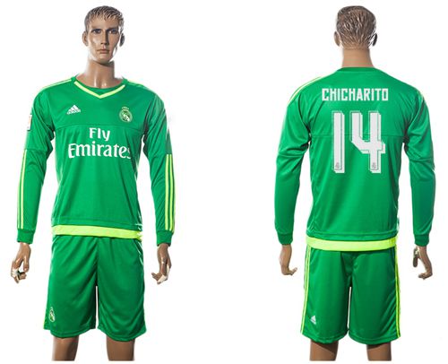 Real Madrid #14 Chicharito Green Goalkeeper Long Sleeves Soccer Club Jersey