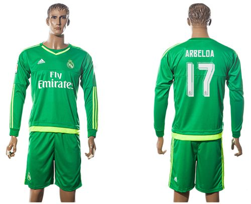 Real Madrid #17 Arbeloa Green Goalkeeper Long Sleeves Soccer Club Jersey
