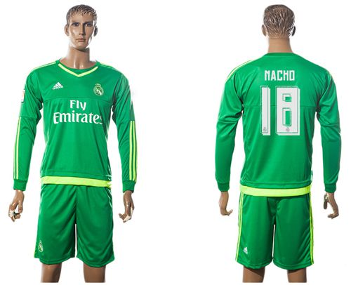 Real Madrid #18 Nacho Green Goalkeeper Long Sleeves Soccer Club Jersey