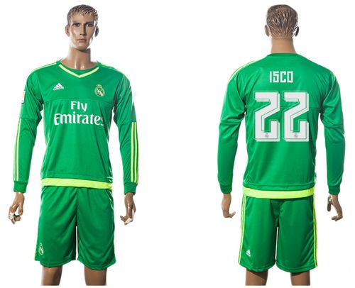 Real Madrid #22 Isco Green Goalkeeper Long Sleeves Soccer Club Jersey