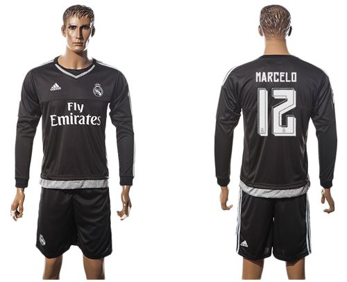 Real Madrid #12 Marcelo Black Goalkeeper Long Sleeves Soccer Club Jersey