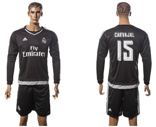 Real Madrid #15 Carvajal Black Goalkeeper Long Sleeves Soccer Club Jersey