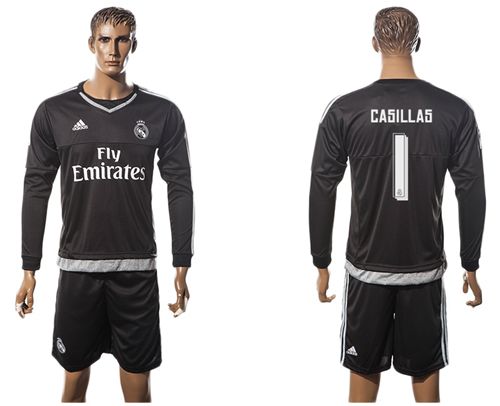 Real Madrid #1 Casillas Black Goalkeeper Long Sleeves Soccer Club Jersey