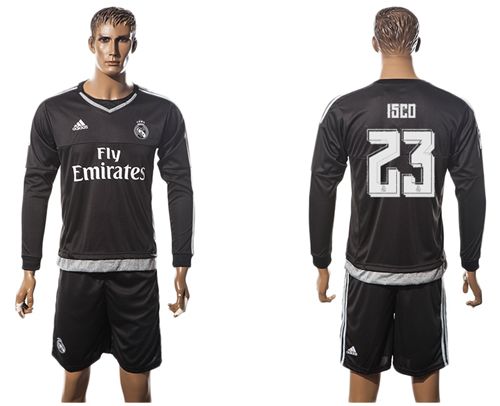 Real Madrid #23 Isco Black Goalkeeper Long Sleeves Soccer Club Jersey