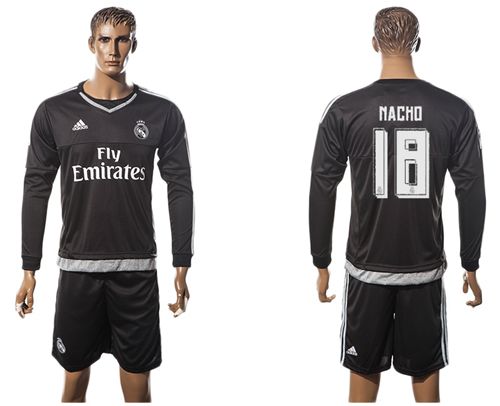 Real Madrid #18 Nacho Black Goalkeeper Long Sleeves Soccer Club Jersey