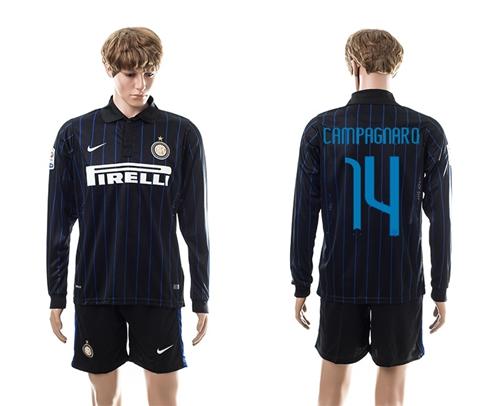 Inter Milan #14 Campagnaro Home Long Sleeves Soccer Club Jersey
