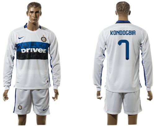 Inter Milan #7 Kondogbia White Away Long Sleeves Soccer Club Jersey
