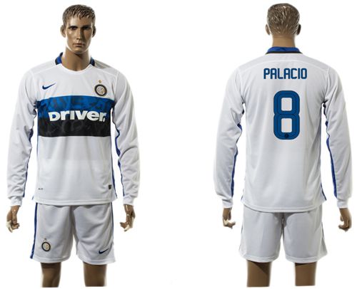 Inter Milan #8 Palacio White Away Long Sleeves Soccer Club Jersey