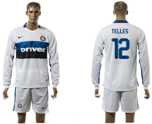 Inter Milan #12 Telles White Away Long Sleeves Soccer Club Jersey