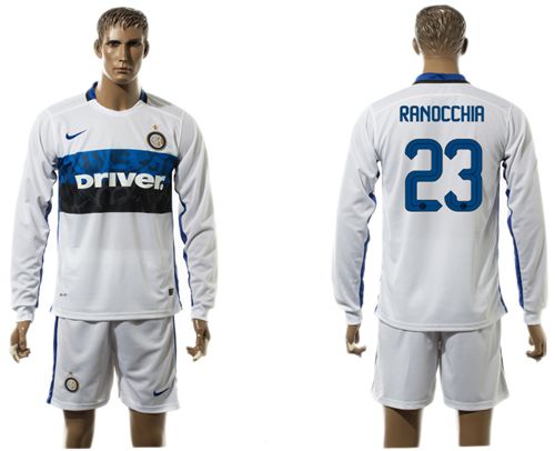Inter Milan #23 Ranocchia White Away Long Sleeves Soccer Club Jersey